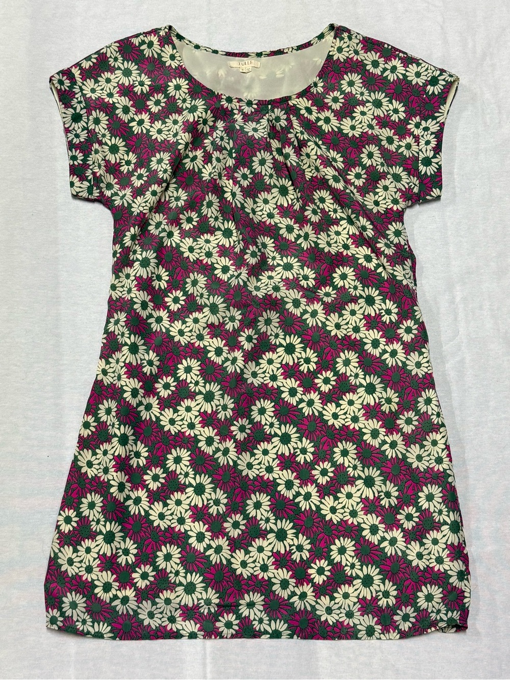 Tulle Floral Mini Dress - Magenta, Cream & Green